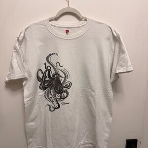 White Graphic T-Shirt with Octopus Design
